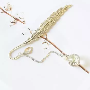 Pendant Book Page Holder Feather Bookmark Flower Specimens Dried Flower Bookmark Metal Book Mark pink flower