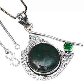 Pendant Chrysocolla Emerald Gemstone Valentine Day Gift Silver Jewelry 2.5