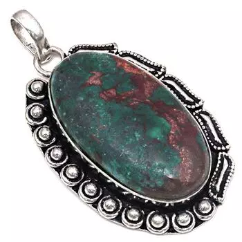 Pendant Chrysocolla Gemstone Handmade Mother Day 925 Silver Jewelry 2.25