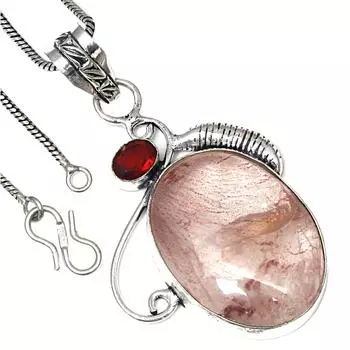 Pendant Copper Rutile Garnet Gemstone Valentine Day Gift Silver Jewelry 2.25