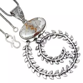 Pendant Crazy Lace Agate Gemstone Valentine Day Gift Silver Jewelry 2.5