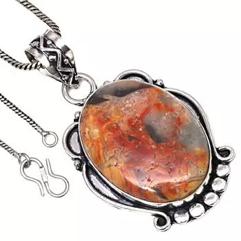 Pendant Crazy Lace Agate Gemstone Valentine Day Gifted Silver Jewelry 2.25