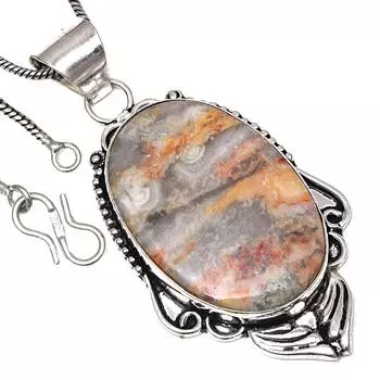 Pendant Crazy Lace Agate Gemstone Valentine Day Gift Silver Jewelry 2.5
