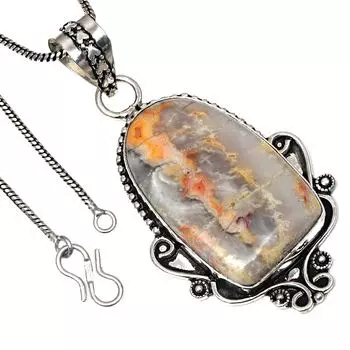Pendant Crazy Lace Agate Gemstone Valentine Day Gifted Silver Jewelry 2.25