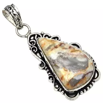 Pendant Crezy Lace Agate Gemstone Mother Day Silver Jewelry 2.25