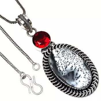 Pendant Dendritic Opal GarnetGemstone Valentine Day Gift Silver Jewelry 2