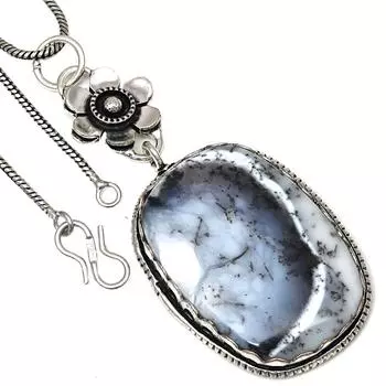 Подвеска с дендритным опалом, драгоценный камень, подарок ручной работы для нее, серебряные украшения 2,5 дюйма