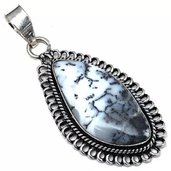 Pendant Dendritic Opal Gemstone Handmade Silver Jewelry 2.25