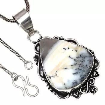 Pendant Dendritic Opal Gemstone Valentine Day Ethnic Silver Jewelry 2