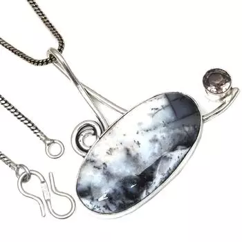 Pendant Dendritic Opal White Topaz Gemstone Valentine Day Silver Jewelry 1.75
