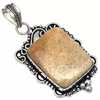 Pendant Fossil Coral Gemstone Handmade Mother Day Silver Jewelry 2.5