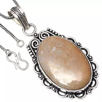 Подвеска с ископаемым коралловым драгоценным камнем, подарок на день святого Валентина, серебряное ювелирное изделие 2,5 дюйма