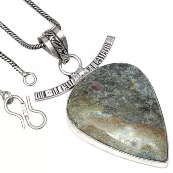 Pendant Fuchsite Cabochon Gemstone Handmade Antique Silver Jewelry 2.25