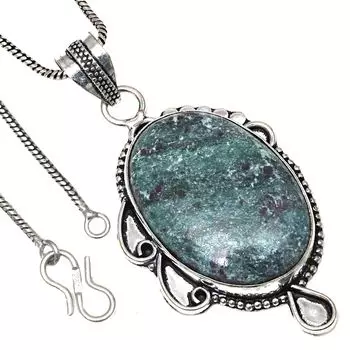 Pendant Fuchsite Cabochon Gemstone Valentine Day Gift Silver Jewelry 2.75