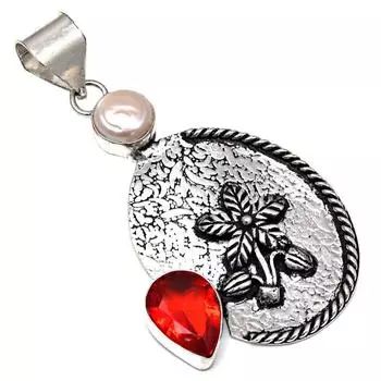 Pendant Garnet Quartz Gemstone Handmade Gift For Her Silver Jewelry 2.5