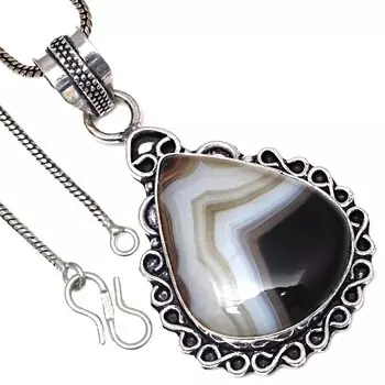Pendant Gray Botswana Agate Gemstone Valentine Day Ethnic Silver Jewelry 2