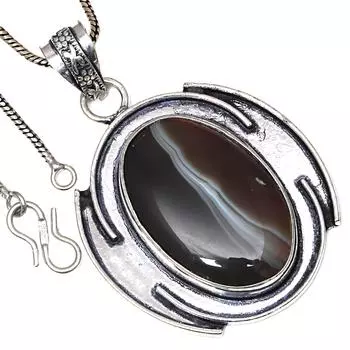 Pendant Gray Botswana Agate Gemstone Valentine Day Gift Silver Jewelry 2.5