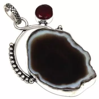 Pendant Gray Slice Drusy Gemstone Handmade Silver Jewelry 2.25