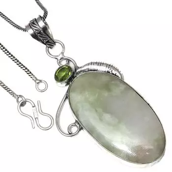 Pendant Green SSepterian Peridot Gemstone Valentine Day Silver Jewelry 2.25