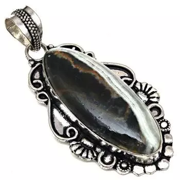 Pendant Grey Botswana Agate Gemstone Mother Day Silver Jewelry 2.5
