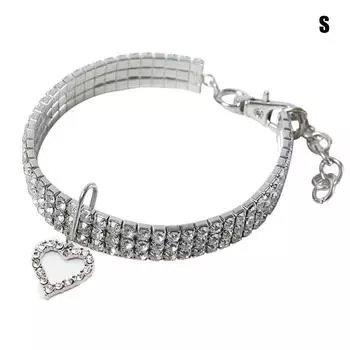 Pendant Heart Shaped Bright Rhinestone Pet Collar Crystal Necklace Dog Accessories Pet Supplies S