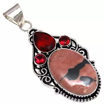 Pendant Hunny Dendritic Opal GarnetGemstone Silver Jewelry 2.25