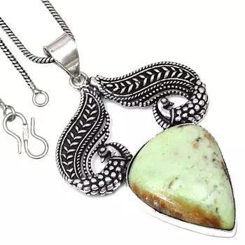 Pendant Lemon Chrisoprise Gemstone Handmade Antique Silver Jewelry 2.5