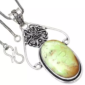 Pendant Lemon Chrisoprise Gemstone Handmade Antique Silver Jewelry 2.5