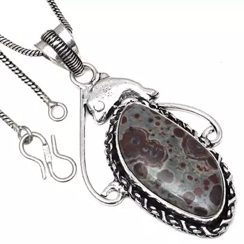 Pendant Leopard Skin Jasper Gemstone Handmade Antique Silver Jewelry 2.25