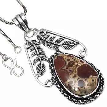 Pendant Leopard Skin Jasper Gemstone Handmade Antique Silver Jewelry 2.5