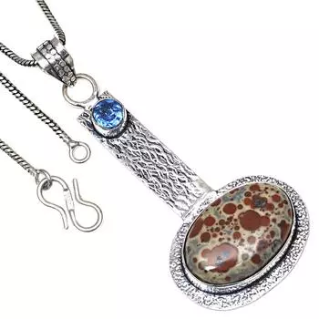 Pendant Leopard Skin Jasper Tanzanite Gemstone Handmade Silver Jewelry 2.75