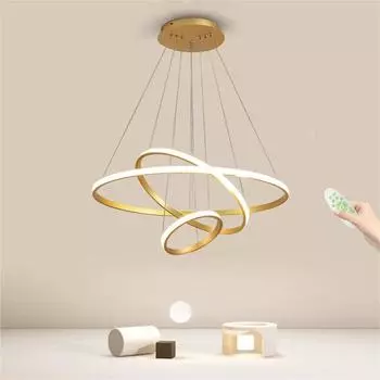 Pendant Light SENQIU Modern Remote Control LED Pendant Light LED Dining Table Three Ring Dimmable Living Room Ceiling Light Height 60+40+20CM
