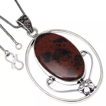 Pendant Mahogany Obsidian Gemstone Handmade Antique Silver Jewelry 2.75