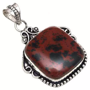 Pendant Mahogany Obsidian Gemstone Mother Day Silver Jewelry 1.75