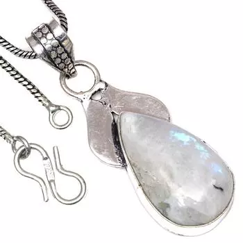 Pendant Moonstone Cabochon Gemstone Handmade Antique Silver Jewelry 2
