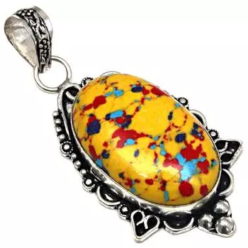 Pendant Mosaic Jasper Gemstone Gift For Her Silver Jewelry 2.25