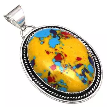 Pendant Mosaic Jasper Gemstone Mother Day Gift Silver Jewelry 1.75