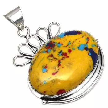 Pendant Mosaic Jasper Gemstone Mother Day Gift Silver Jewelry 1.75