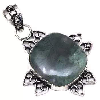 Pendant Moss Agate Gemstone Handmade Mother Day Silver Jewelry 1.75