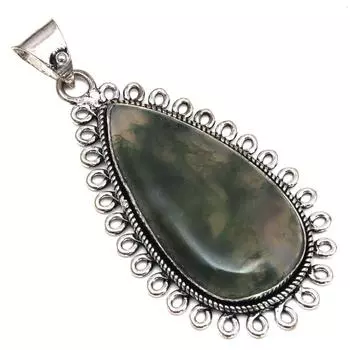 Pendant Moss Agate Gemstone Handmade Mother s Day Gift Silver Jewelry 2.25