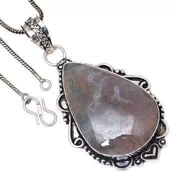 Pendant Moss Agate Gemstone Valentine Day Ethnic Silver Jewelry 2.25