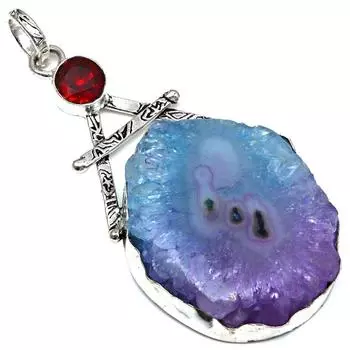 Pendant Mullti Solar Drusy Gemstone Mother Day Gift Silver Jewelry 2.5