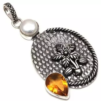 Pendant Pearl Citrine Gemstone Mother Day Gift Silver Jewelry 2.5