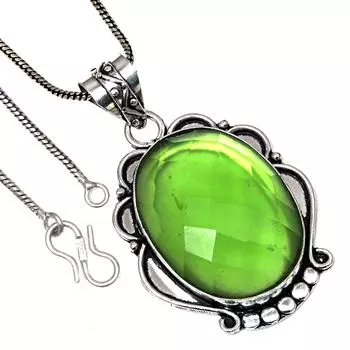 Pendant Peridot Quartz Gemstone Handicraft Valentine Day Silver Jewelry 2.25