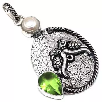 Pendant Peridot Quartz Gemstone Handmade Silver Jewelry 2.25