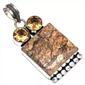 Pendant Picture Jasper Citrine Gemstone Gift For Her Silver Jewelry 2