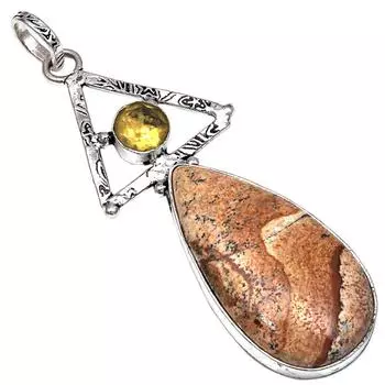 Pendant Picture Jasper Citrine Gemstone Handmade Silver Jewelry 2.75