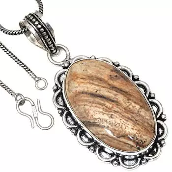 Pendant Picture Jasper Gemstone Handmade Gift For Her Silver Jewelry 2.25
