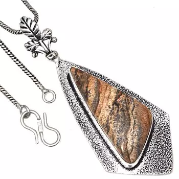 Pendant Picture Jasper Gemstone Handmade Gift For Her Silver Jewelry 2.75