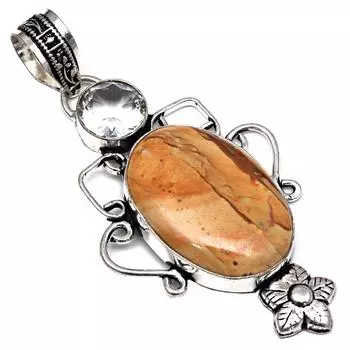 Pendant Picture Jasper Gemstone Handmade Mother Day Silver Jewelry 2.5